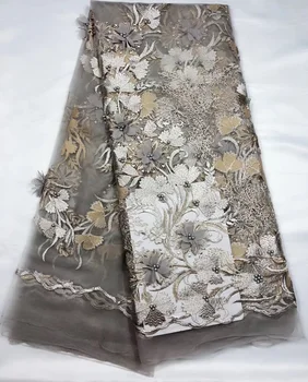 

(5yards/pc) Graceful French net lace wonderful 3d flowers appliqued African tulle lace with wonderful embroidery and bead FL3945