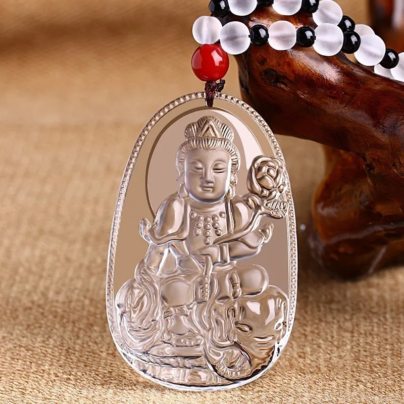 Натуральный белый кристалл Будды кулон покровитель Святого ожерелье для мужчин Будда бисера занавес трансплантированный кулон - Окраска металла: Родиевое покрытие