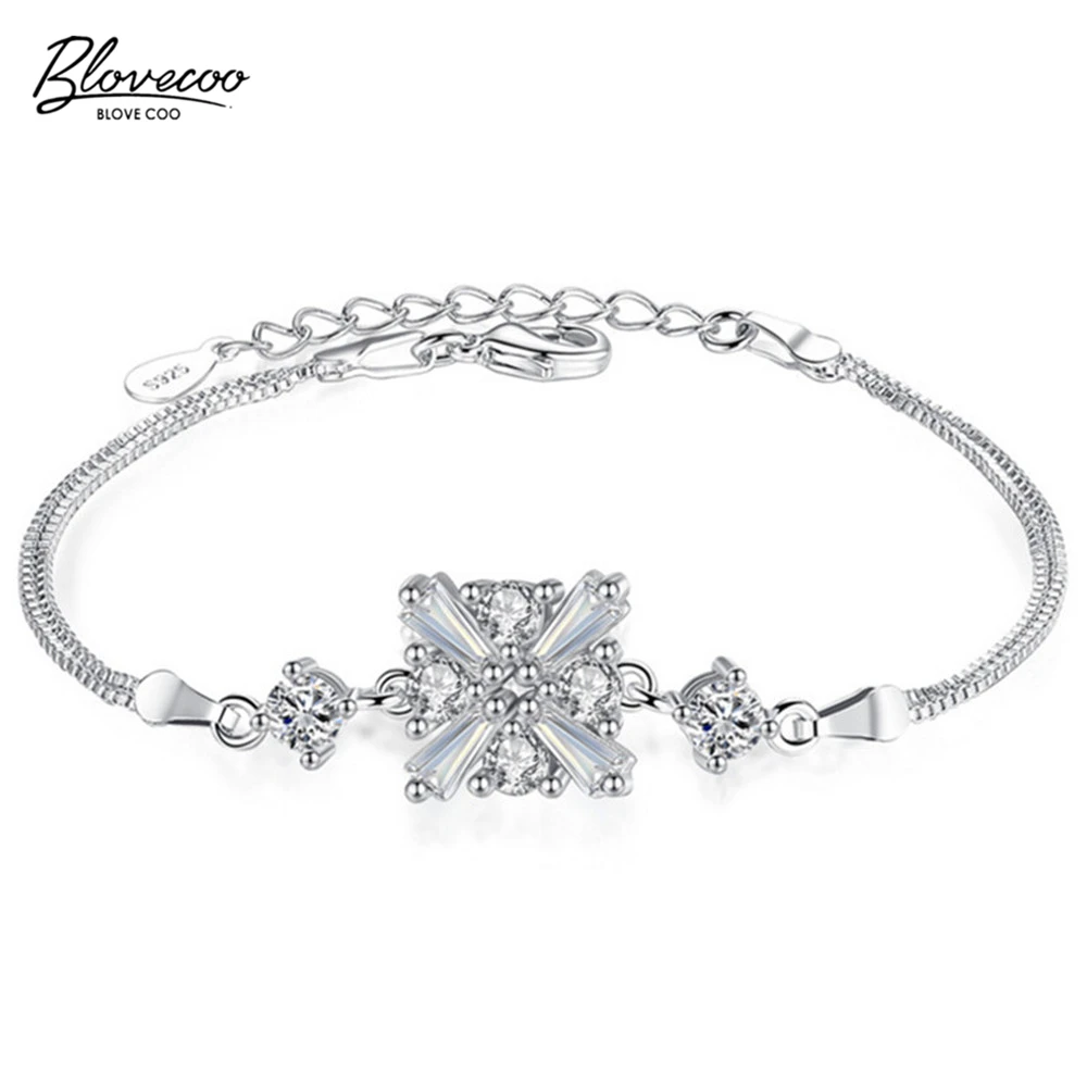 

BLOVECOO Luxury AAA zircon silver bracelet female cute hand jewelry cube bracelet female models manufacturers wholesale 16+3CM