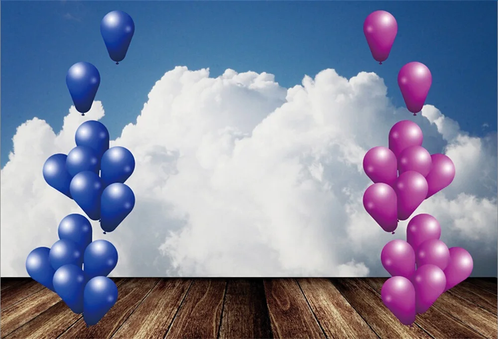 

Laeacco Sky Clouds Balloons Wooden Floor Scene Photography Backgrounds Customized Photographic Backdrops For Photo Studio