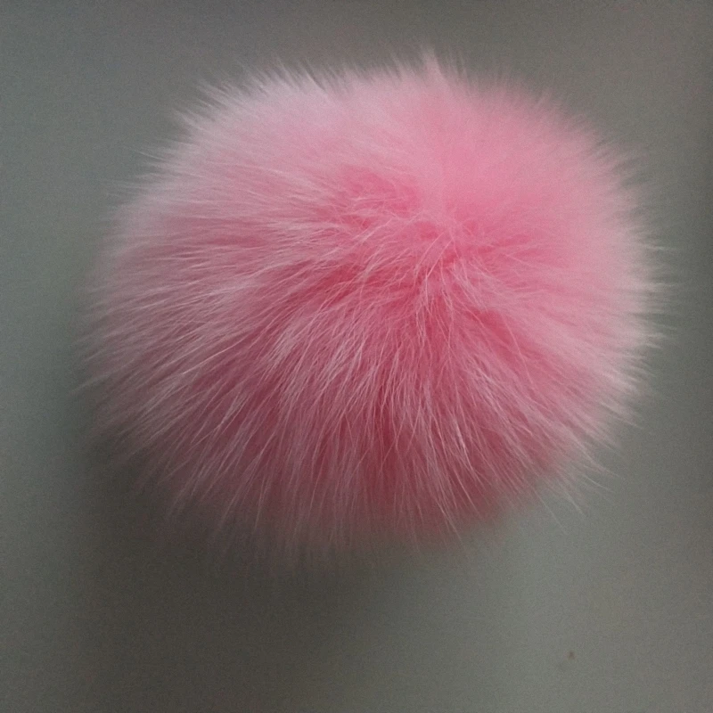 10 см натуральный Лисий мех помпон пушистая DIY зимняя шапка Skullies шапка вязаная шапка помпоны DEF008-seablue - Цвет: pink