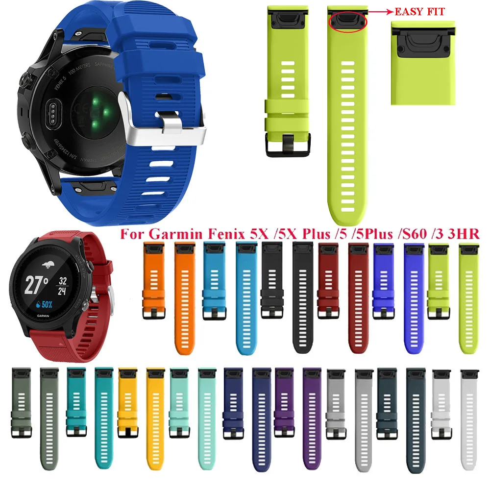 Watchband Strap 20 22 26mm for Garmin Fenix 5X 5 5S 3 3HR D2 S60 GPS Watch Quick Release Silicone Easyfit Wrist watchBands Strap Watchband Strap 20 22 26mm for Garmin Fenix 5X 5 5S 3 3HR D2 S60 GPS Watch Quick Release Silicone Easyfit Wrist watchBands Strap