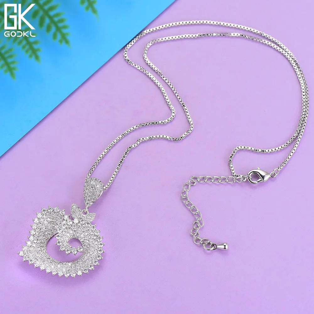 GODKI Luxury Heart Necklace Earring Sets Cubic Zircon Crystal CZ Jewelry Set For Women Wedding Indian Dubai Bridal Jewelry Sets