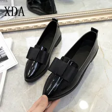 XDA Классический бренд обувь одного Для женщин Повседневное острый носок Черные Туфли-оксфорды для Женские туфли-лодочки удобные слипоны женская обувь L36