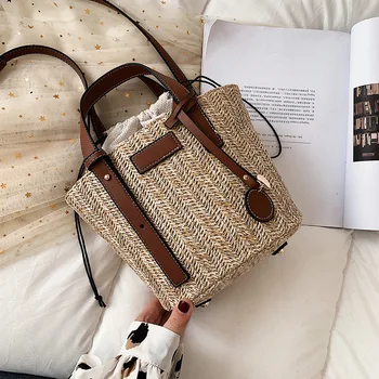 

2019 New Beach Braided Straw Bag Oblique Crossbody Shoulder Bag Ring Portable Korean Version Leisure Bucket Women's Bag