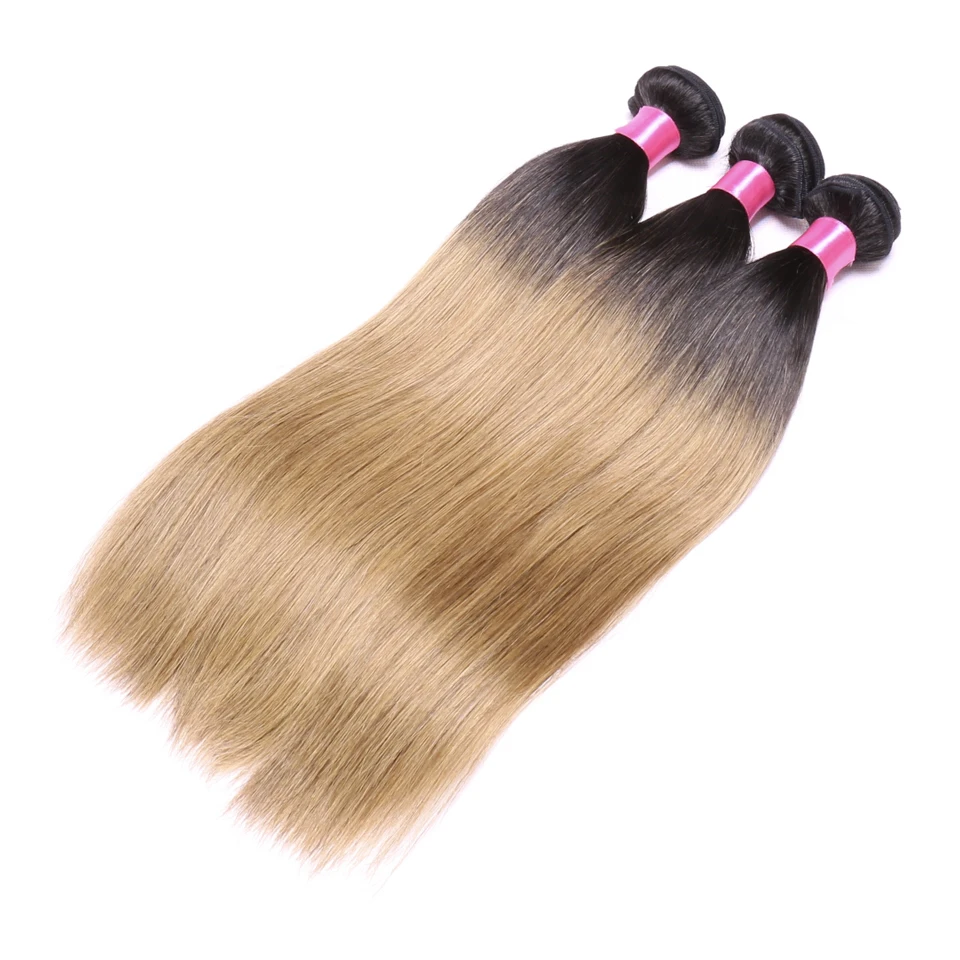 Chloe Ombre Hair Brazilian Straight Hair 3 Bundles Two Tone 1B/27 Ombre Human Extension 10-26inch Honey Blond Non-Remy