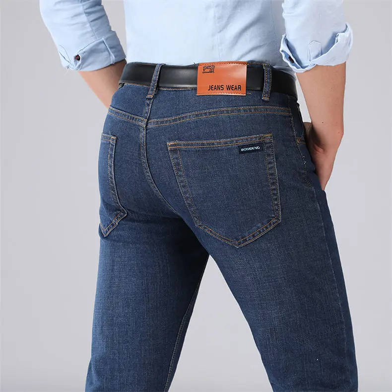 Brand 2019 New Men's Jeans Business Casual Elastic Cotton Stretch Slim Jeans Spring Straight Classic Trousers Denim Pants Male 10