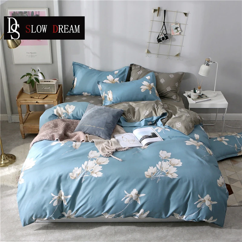 

SLOWDREAM Luxury Bedding Set Bed Flat Sheet Bed Linen Euro Bedspread Double Single 3/4PCS Decor Home Duvet Cover Set Bedclothes