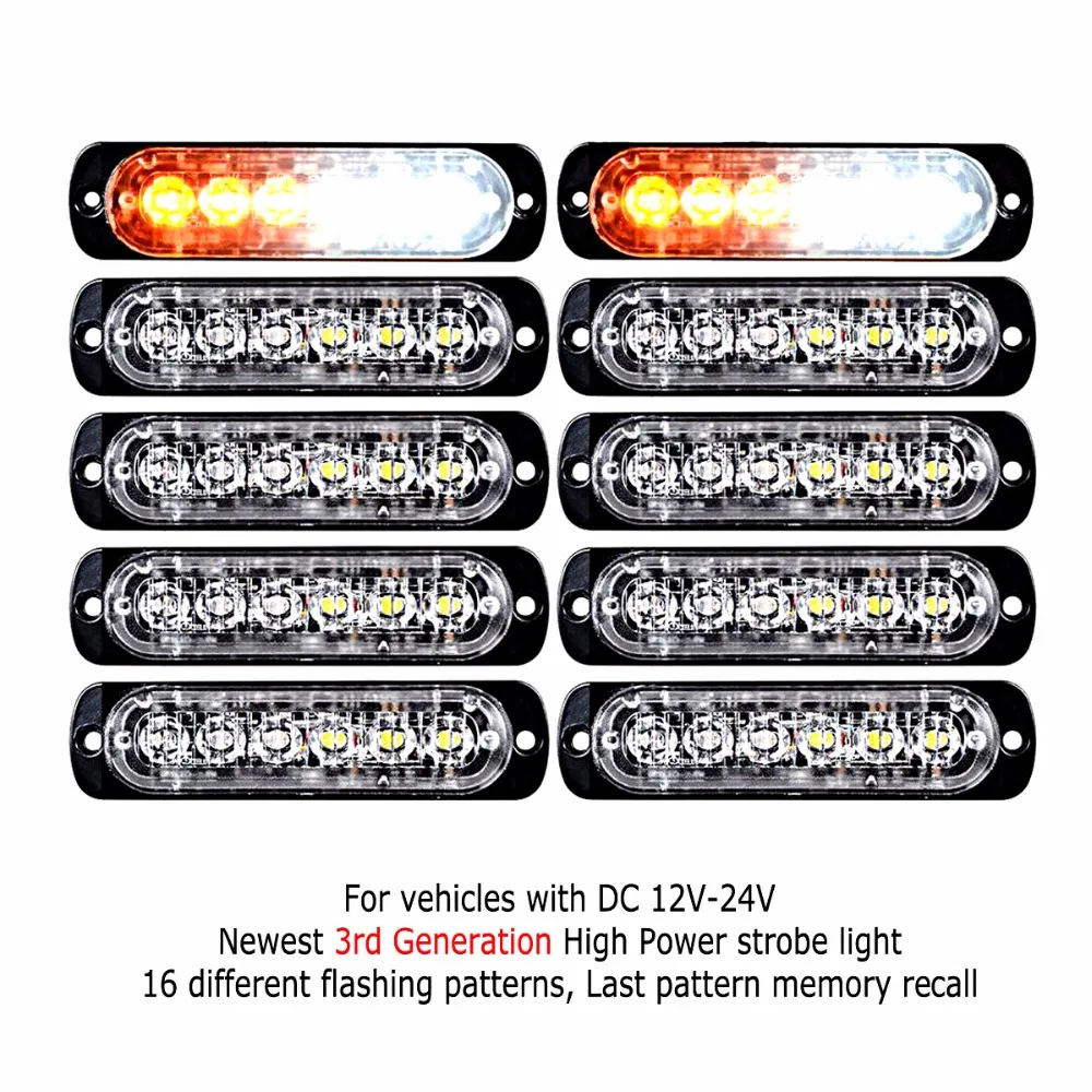 Янтарный/белый 6LED аварийный сигнальный стробоскоп|Накладки и декоративные