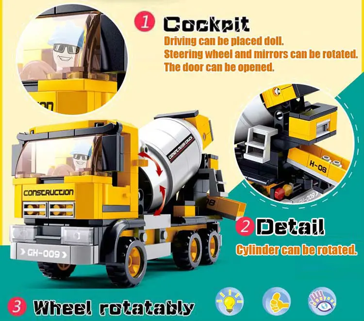 SLUBAN-0550-212pcs-Mixer-truck-series-Blocks-SimCity-construction-vehicles-DIY-Kids-Creative-Toy-Christmas-Gift (4)