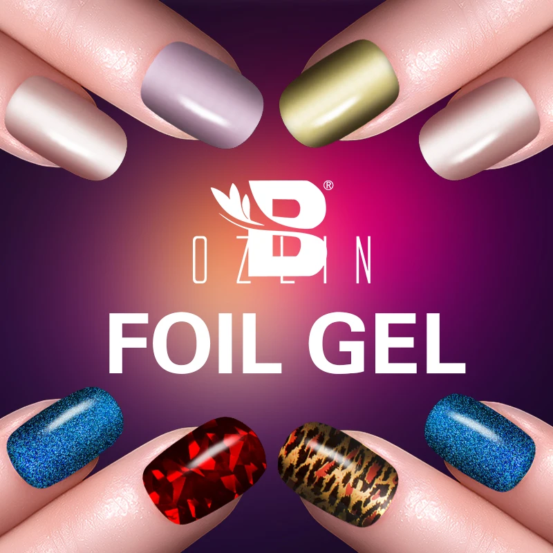 

BOZLIN 15ml Foil Gel Top Bright Colors Crystal Soak Off Foil Nail Gel Polish Stamper Manicure Nail Art Tools LED Or UV Gel Nail