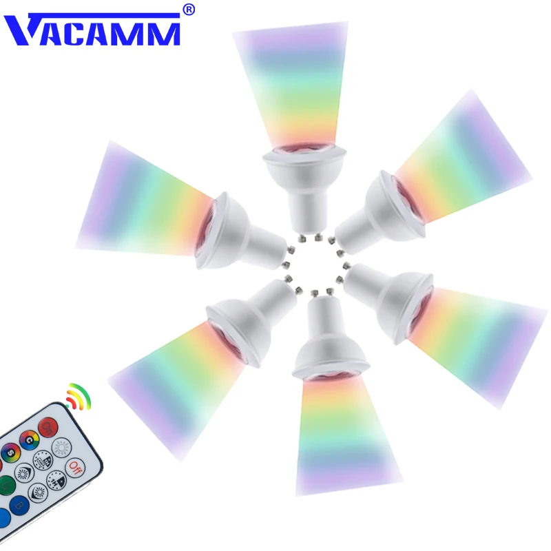 Vacamm LED RGBWW Novelty Light Colorful Magic Bulb 3W GU10/GU5.3/E27/B22 Hight Power Spotlight AC 85-265V+21Key IR Controller