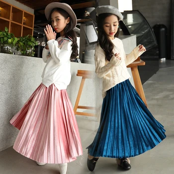 

2020 Spring Summer Kids Girls Long Pleated Skirts Elastic Waist Slim Skirts Kids Clothes Faldas Saia Jupe Fille Etek 10 12 Years