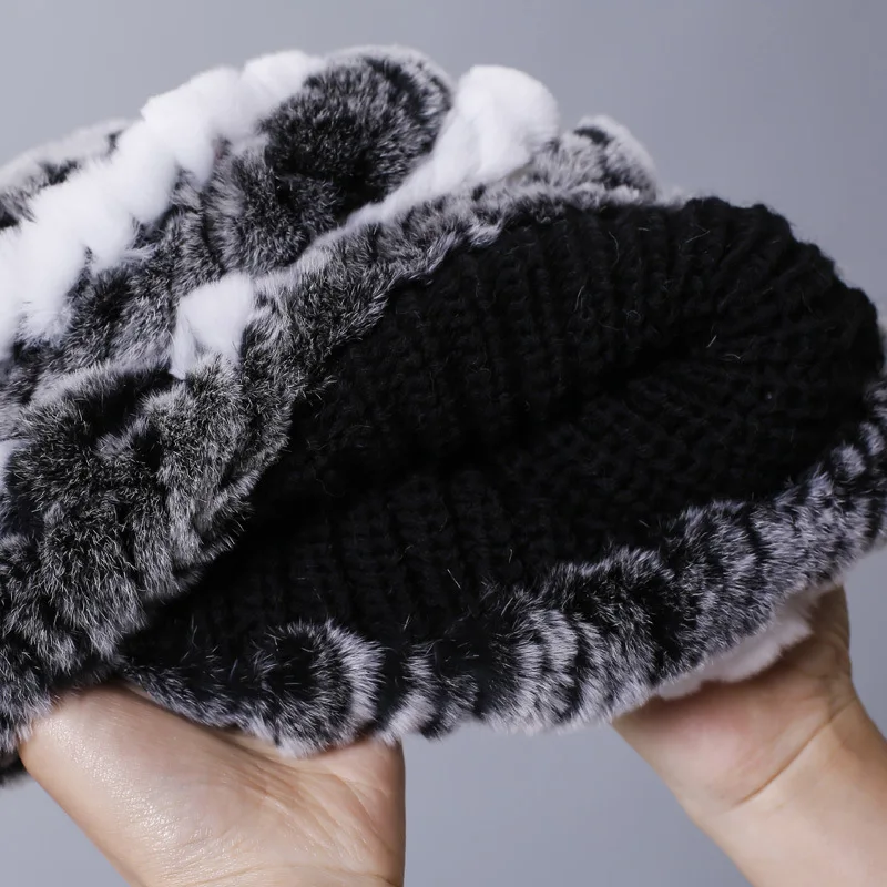Hot Sale Winter Fur Hats For Women Natural Rex Rabbit Fur Beanie knitted Fur Caps Female Elegant Real Fur Cap (7)