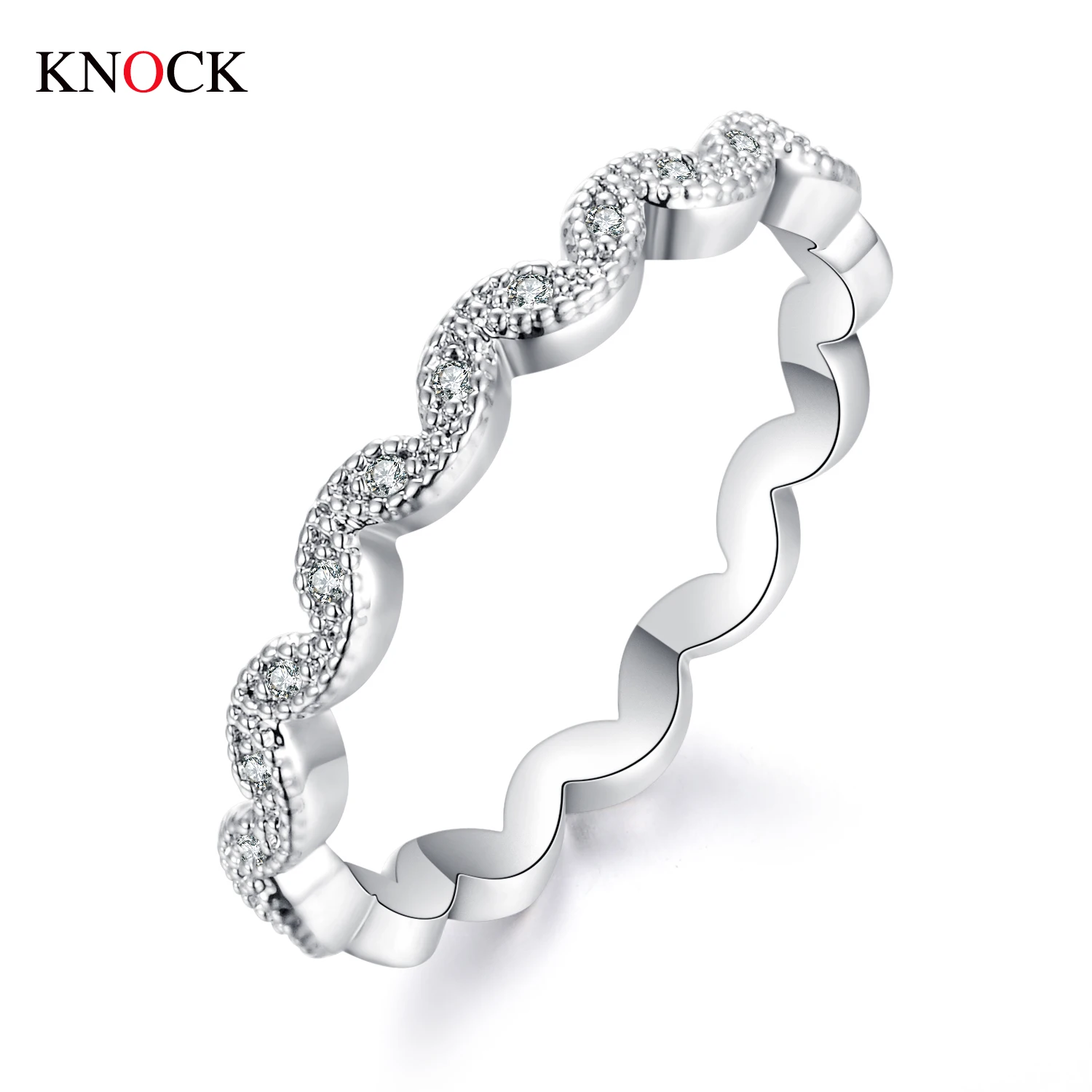 

KNOCK Twist Classical Cubic Zirconia Wedding Engagement Ring for Woman Girls Crystals Gift Rings Bague Femme