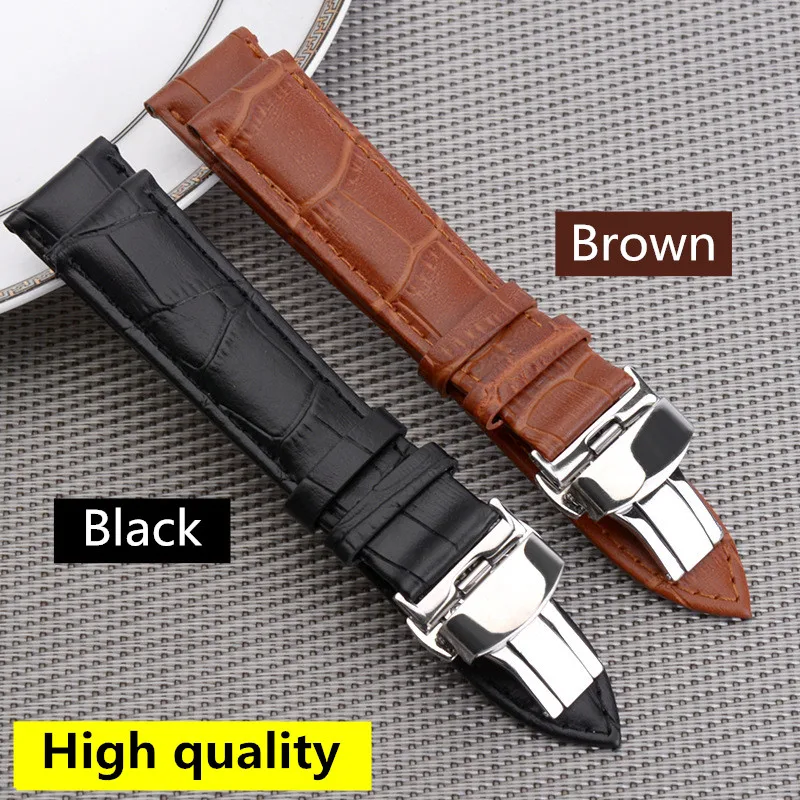 

button butterfly buckle leather cowhide strap For James Bond 18 20 22 mm Watchband straps belt watch band for Tissot Armani