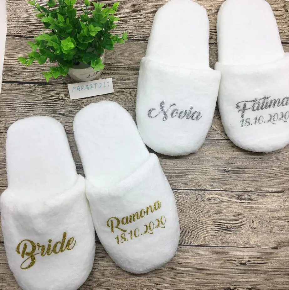 Тапочки с именами; Свадебная обувь; тапочки для невесты и подружки невесты; подарок для гостей на свадьбу; тапочки для спа для девочек