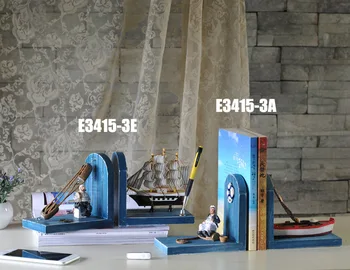

Mediterranean household book file bookends furnishing articles, the captain of the sailing boat Creative home, wooden crafts