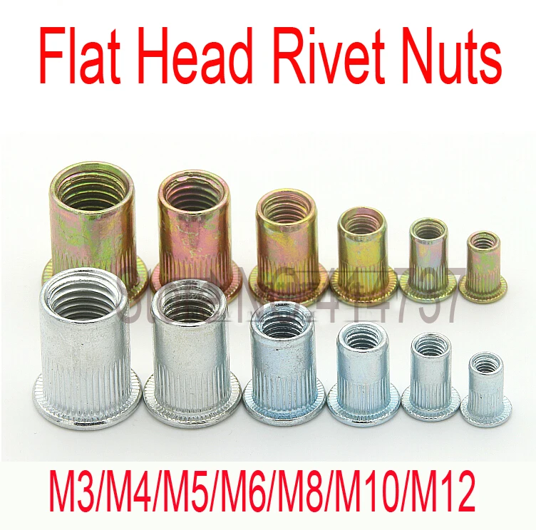 

M3/M4/M5/M6/M8/M10/M12 Threaded Flat Head Rivet Nuts Blind Insert Nuts Steel With Zinc Rivet Nut