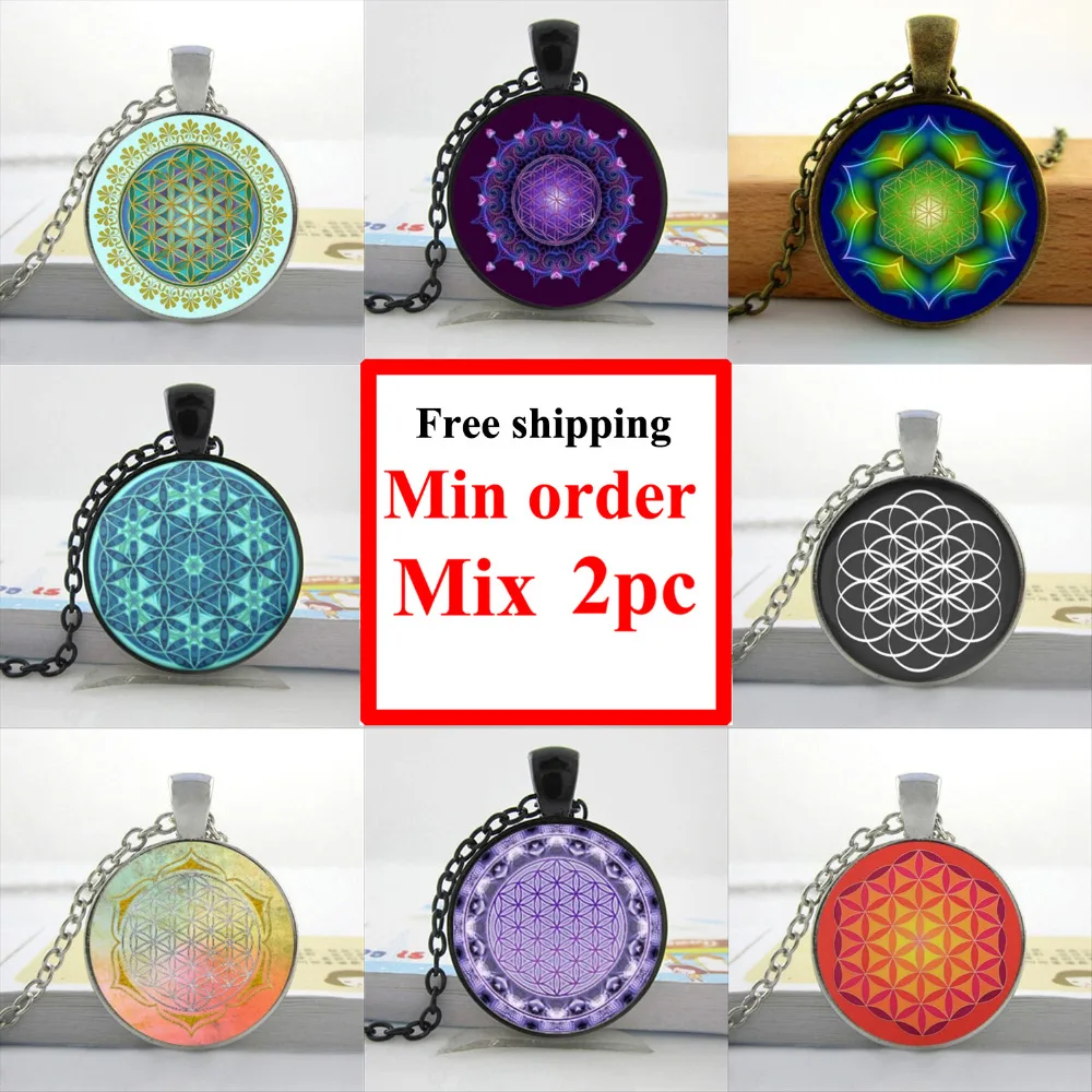 

2016 Flower of Life Necklace Flower of Life Pendant Mandala Jewelry Glass Dome Pendant Necklace HZ1