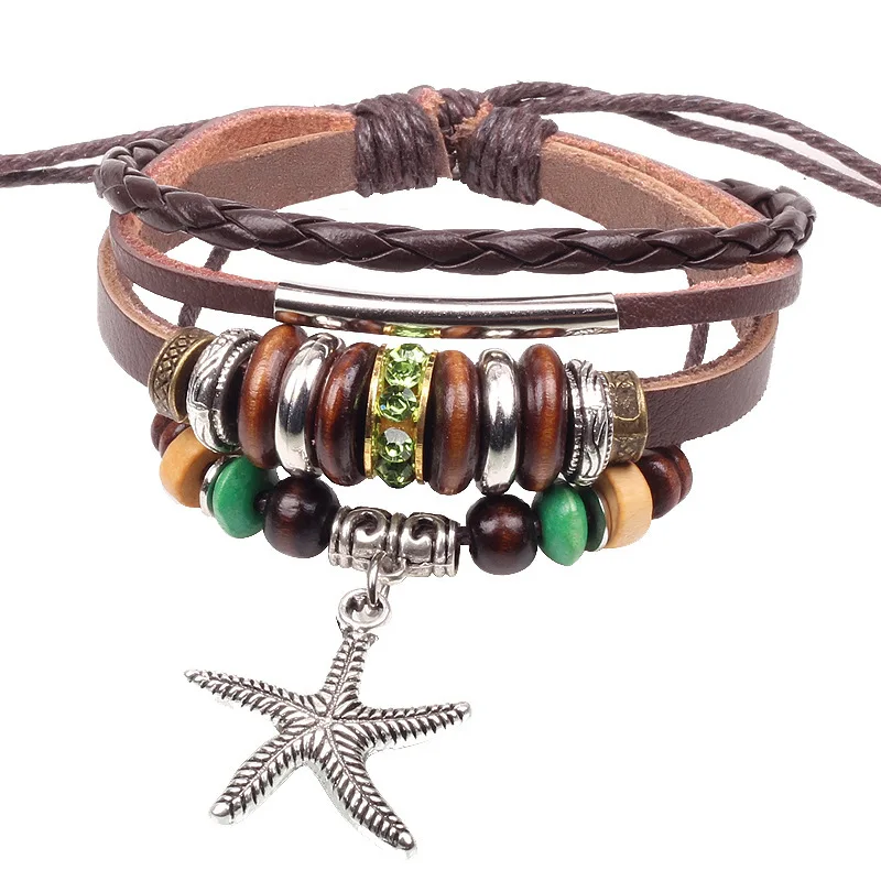 Gnova New National Leather Jewelry Girl Multilayer Handmade Beads Weave Wax Ends Charm Bracelets Bangles For Women | Украшения и