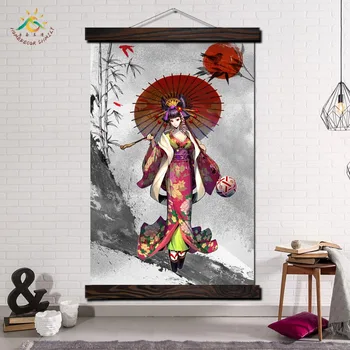 

Japanese Kimono Cartoon Girl Vintage Posters and Prints Scroll Painting Canvas Art Modern Wall Pictures Painting Home Decoration