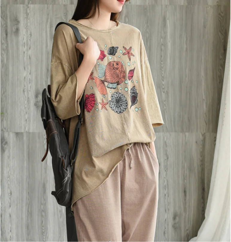 

Spring Summer T-shirt Women Fashion Large size Loose Pullovers New Tops O-Neck Short Sleeve Casual Print Pattern T-shirt 2019