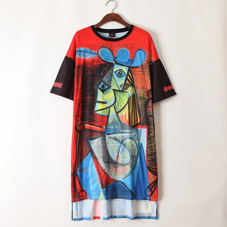 Модное летнее платье-футболка с принтом граффити, женские платья, платье для танцев в стиле хип-хоп, уличная одежда
