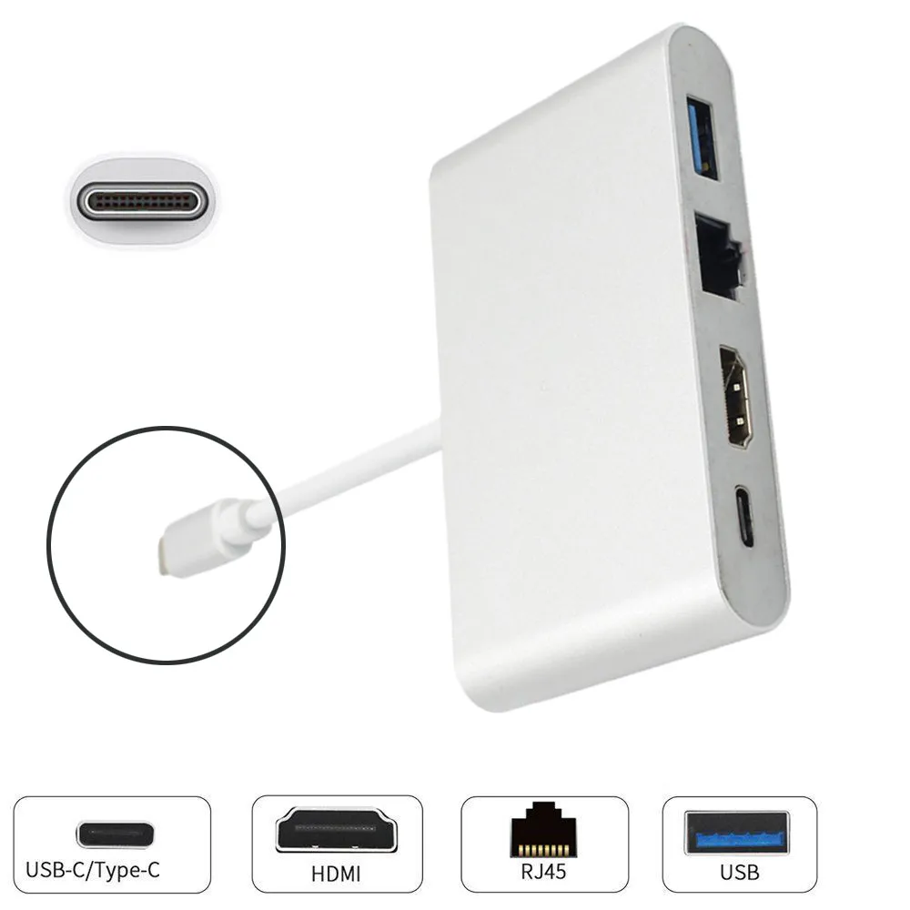 

Type C to HDMI 4K + RJ45 Port + USB 3.0 USB 3.1 Converter 4 in 1 USB-C Hub Adapter USB 3.1 for Macbook HDTV Chromebook 5.15