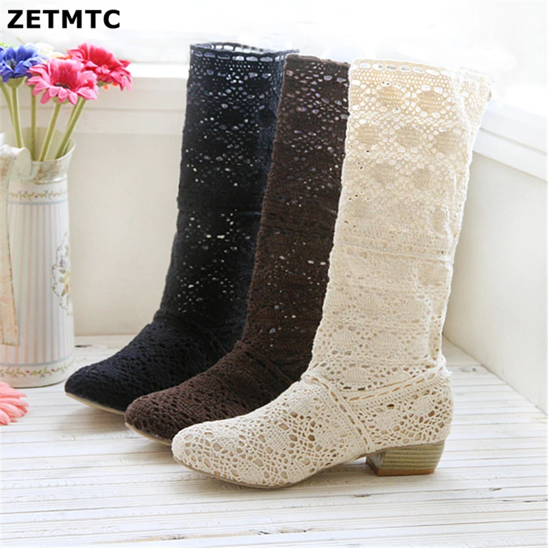 Botas de ganchillo para mujer, zapatos huecos encaje, XL, 34 43, novedad, 2019|Botas a media pantorrilla| - AliExpress