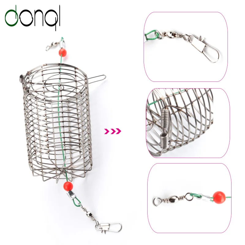 3 Size Lure Bait Cage Stainless Steel Wire Fishing Trap Basket Holder F1B5 
