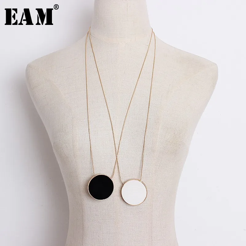 

[EAM] 2019 New Fashion Temperament Black Circle Crystal Pendant Sweater Necklace Women's Accessories S#N43400