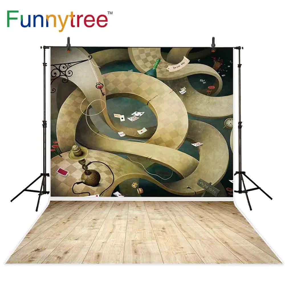 Funnytree Photophone 壁紙アリスでワンダーランド木の床ポーカー懐中時計魔法の写真撮影の背景写真 Background Aliexpress