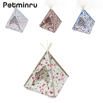 

Petminru Detachable Wooden Pet Tent Dog house Foldable Pet House Kennel Cat Bed With Mats