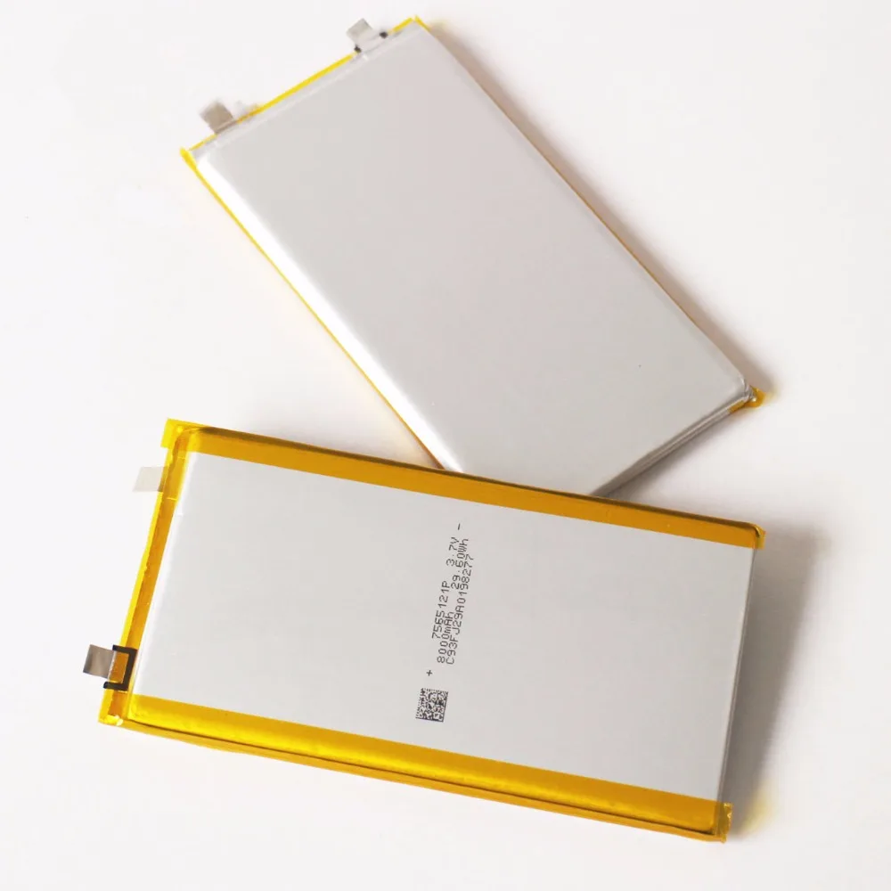 

2pc 8000mAh 7565121 3.7V lithium polymer lipo battery rechargeable li ion cell for E-Book GPS PSP DVD Power bank Tablet PC