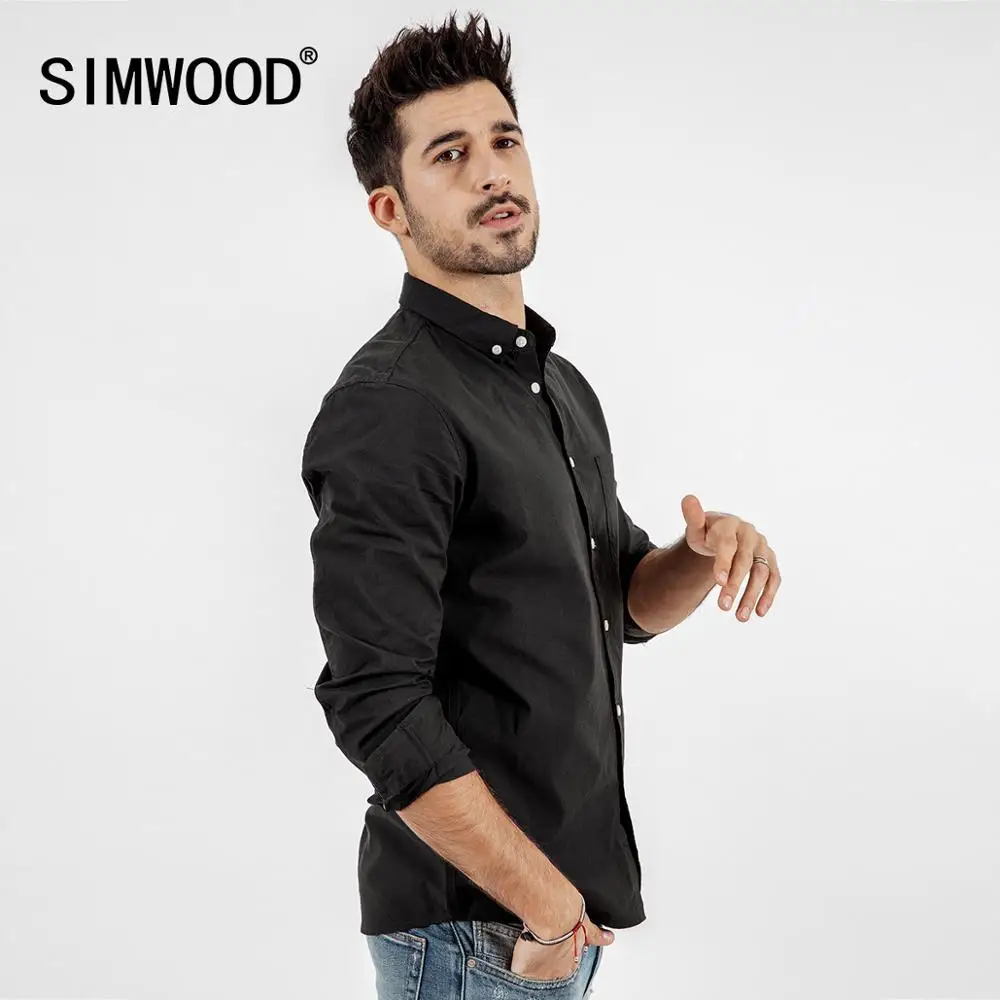 Мужская классическая рубашка SIMWOOD, повседневная рубашка из хлопка с карманом на груди, новая модель 190068 высокого качества на осень и лето