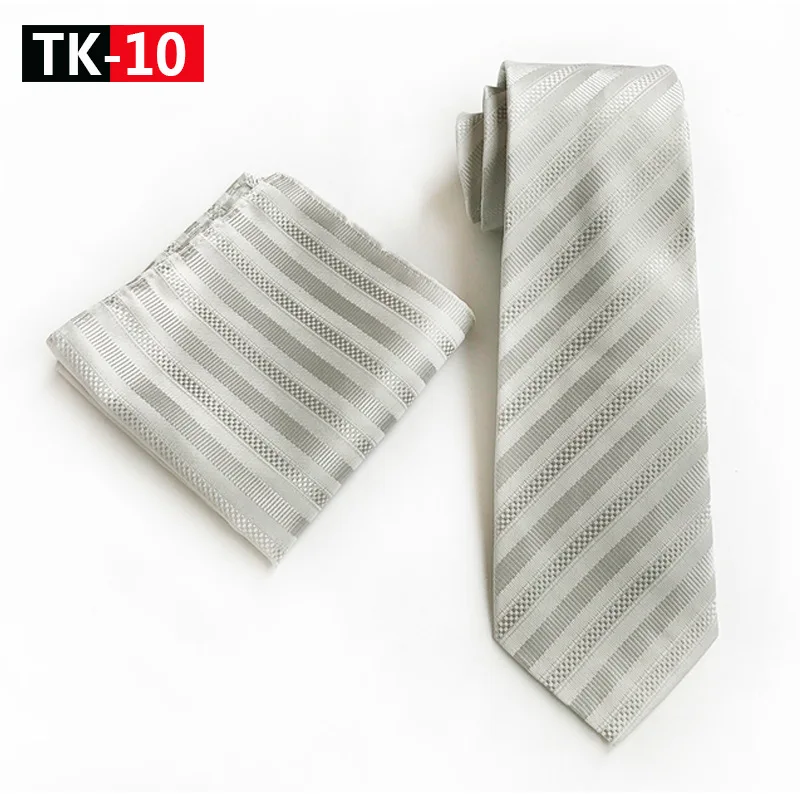 Новый дизайн серебристо-серый полосатый носовой платок комплект Для мужчин 100% шелковые галстуки для официальных Свадебная деловая