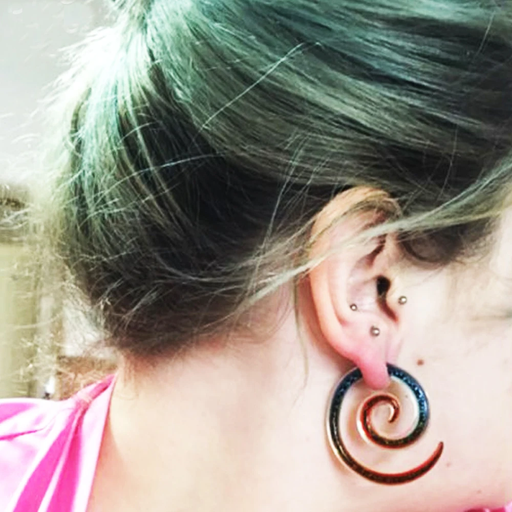 PAIRTapers Hangers Swirl Twist Titanium IP Blue 01.6mm/14 Gauge Body