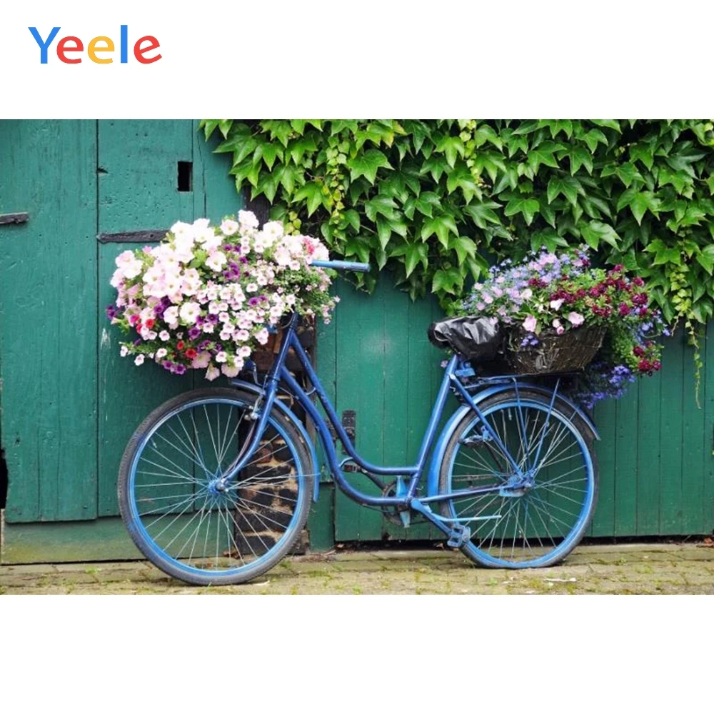 

Yeele Green Wooden Board Bike Flower Photography Backdrops Vinyl Photo Backdrop Custom Backgrounds Props For Photo Studio