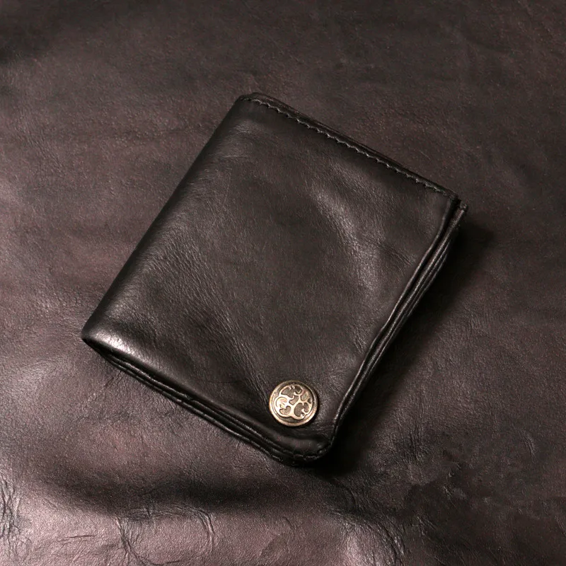

2019 new handmade men short wallet genuine leather coin purse wild ultra-thin male card package simple retro small wallet