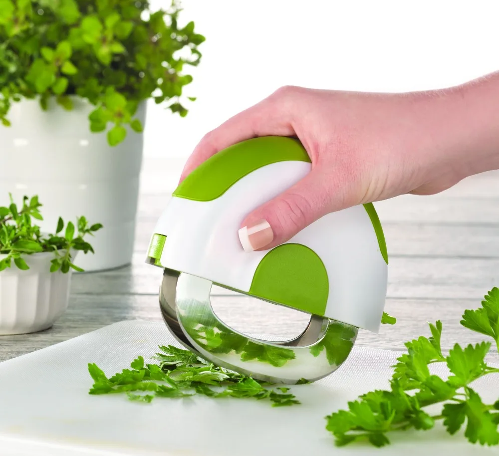 (White/Green) Salad Chopper Herb Slicer Knife Double Chopping Bladein