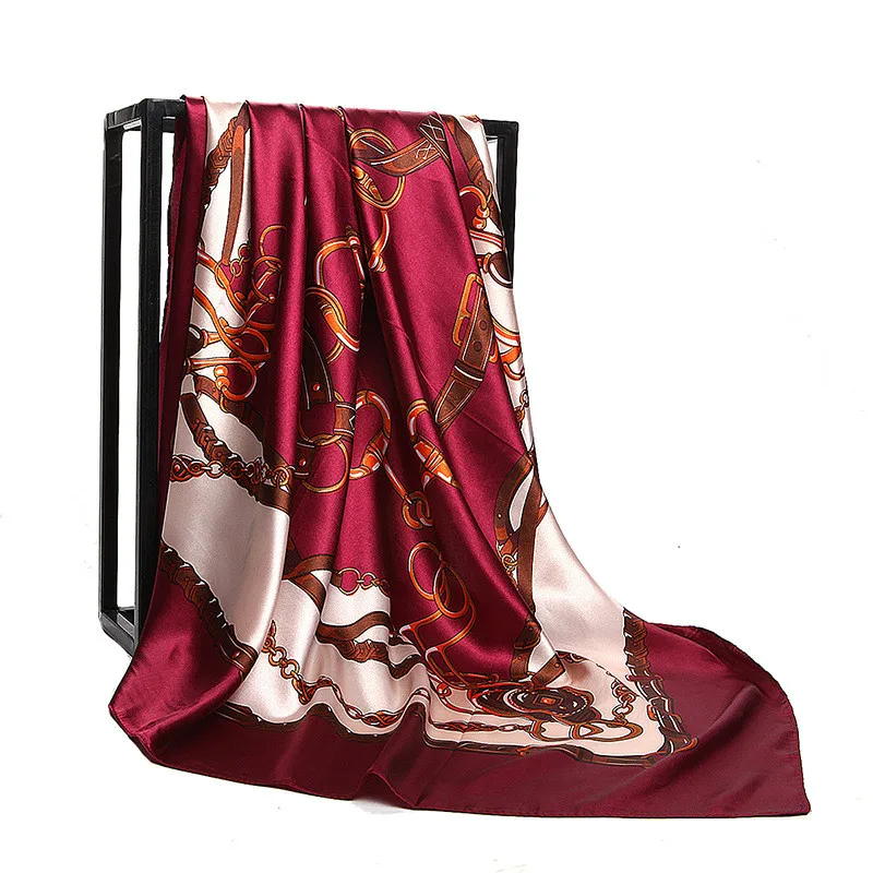 

90cm*90cm women Hijab Head Scarf female Fashion Print Square Scarves New Euro Brand Style Silky-Satin Silk Scarf for ladies gift