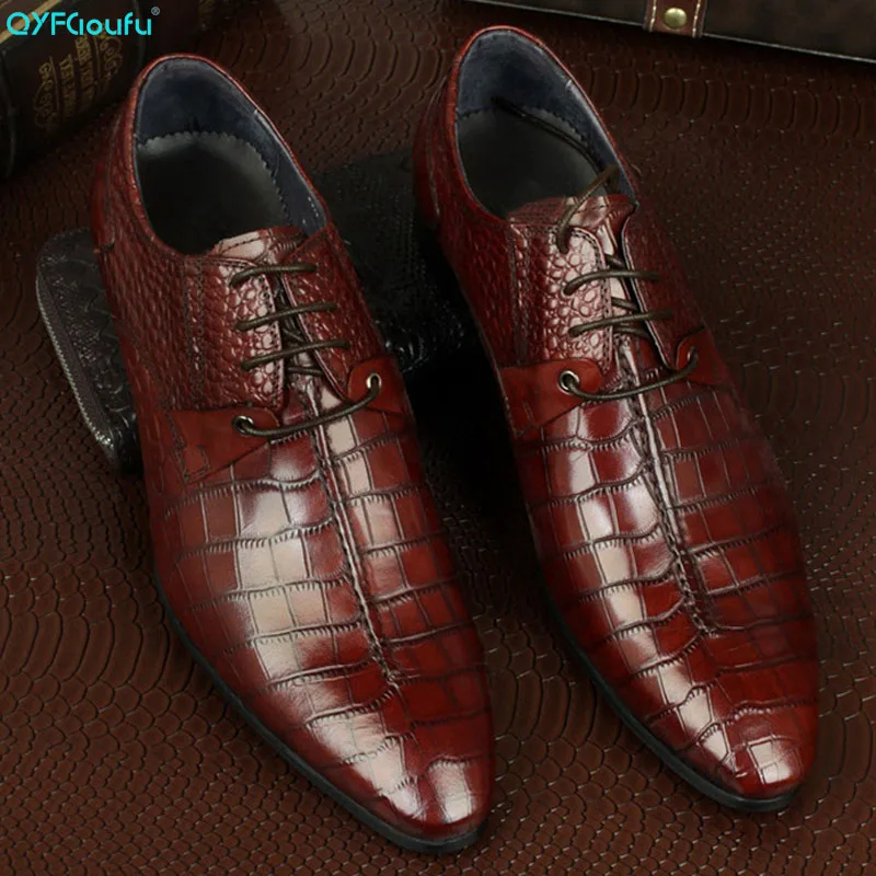 

2019 Handmade Luxury Fashion formal shoes men Wedding Party Brand crocodile shoes Genuine Leather Men's dress shoes
