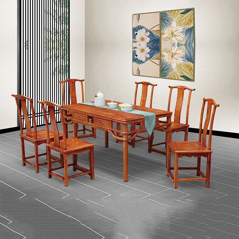 Hedgehog rosewood square Table Set 6 Chair Solid Wood Armchair Desk Classic Red wooden Annatto Dining Room Furniture set Hedgehog rosewood square Table Set 6 Chair Solid Wood Armchair Desk Classic Red wooden Annatto Dining Room Furniture set