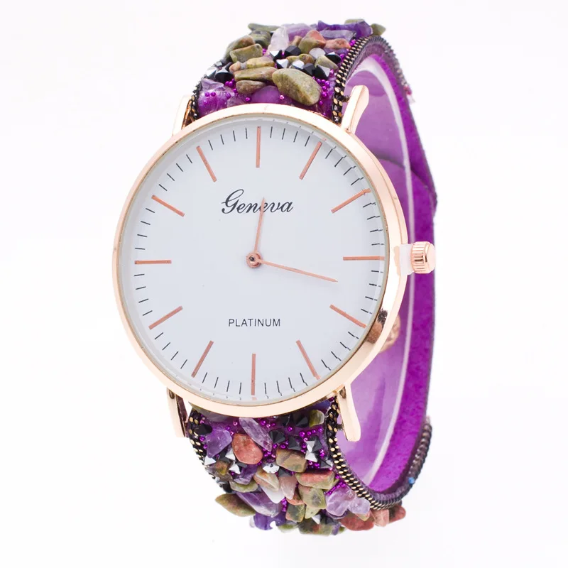 

Hesiod Big Sale Full Crystal Beads Watch for Women Wristwatch Purple Blue Round Dial Big Watches