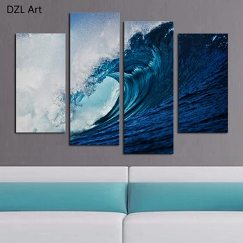

4 Panel(No Frame) Waves Picture Wall Decor Print on Canvas Oil Painting Canvas Painting for Christmas Gift