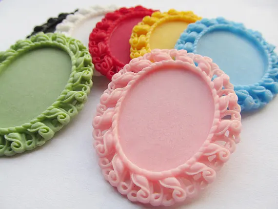 

100pcs Mixed Colors Oval Flatback Resin Flower Charm Finding,Filigree Border Base Setting Tray, for 30mmx40mm Cabochon/Cameo