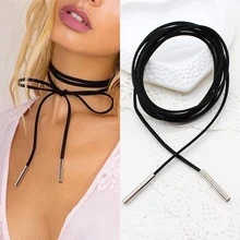Fashion bohemia Black leather choker Necklace Velvet layer torque hollow tube statement Long rope collier Gothic