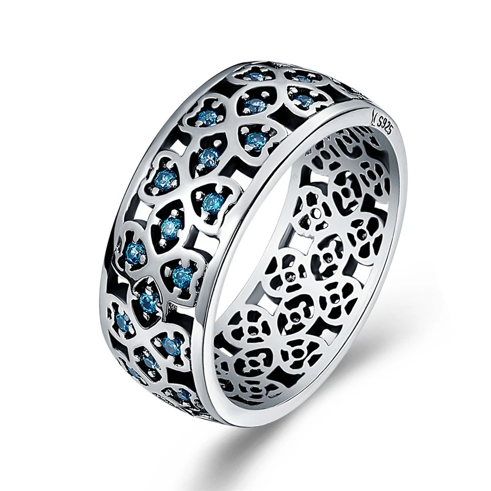 BAMOER, широкие серебряные кольца для женщин, Аутентичные, 925 пробы, серебряная пчела, звезда, голубое кольцо на палец, Женские Ювелирные украшения, вечерние ювелирные изделия - Цвет основного камня: GXR064