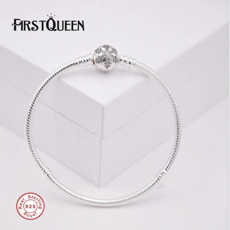 

FirstQueen Authentic 925 Silver Bracelet with Snowfalke Clasp Fit 4.3mm Charms Beads Anniversary DIY Gift For Jewelry Making